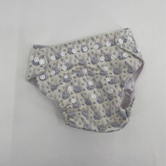 Alva Baby Diaper Covers Ivory Bunny Rabbit Adjustable Size Snaps OS - Picture 1 of 7